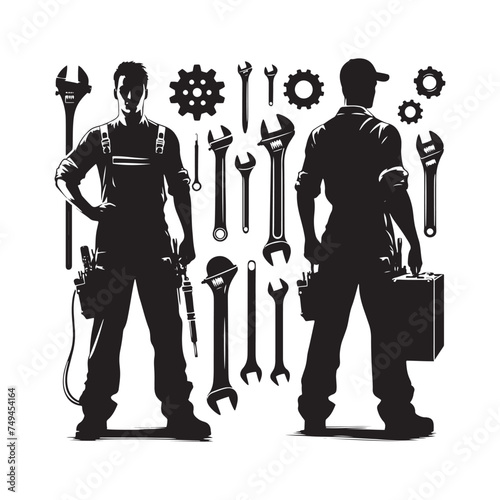 Talented Mechanic Silhouette Mastering the Craft - Mechanic Illustration - Mechanic Vector

