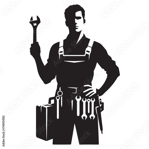 Experienced Mechanic Silhouette Exuding Confidence - Mechanic Illustration - Mechanic Vector
