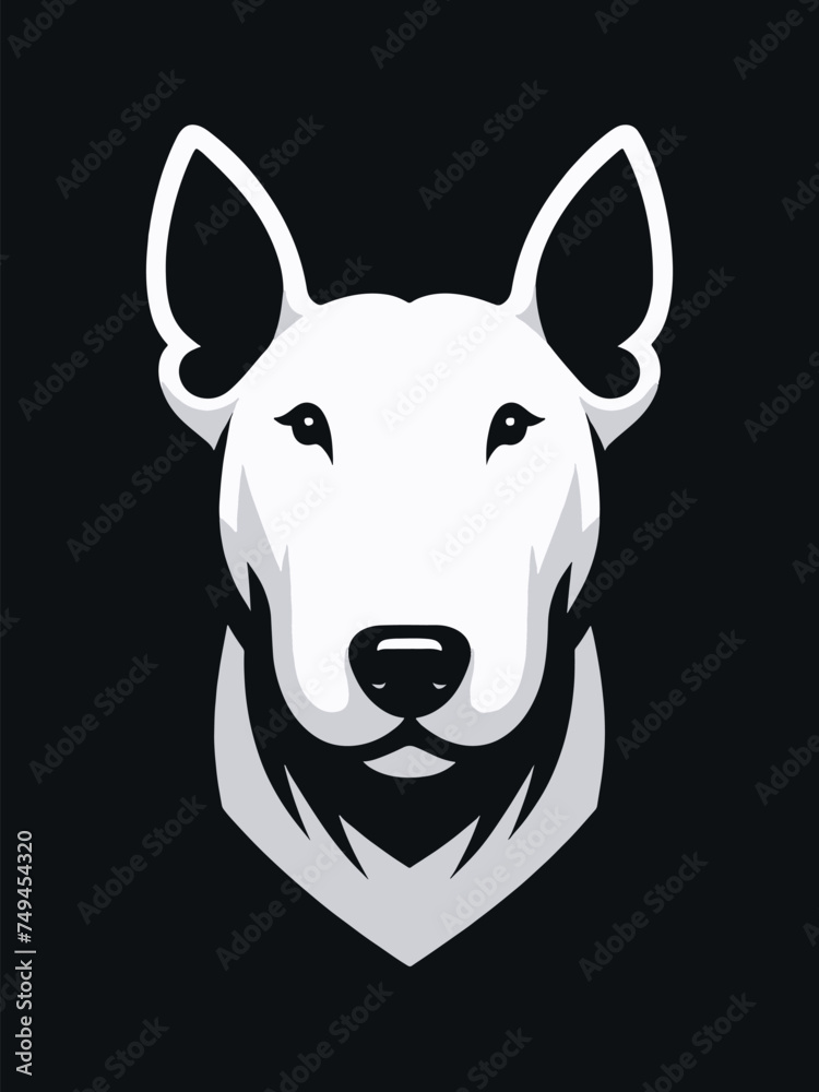Bull Terrier dog. Logo. Simple modern design, icon, print. Black and white