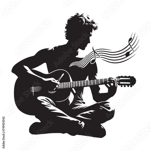 Emotive Musician Silhouette Channeling Deep Emotions - Musician Illustration - Musician Vector
