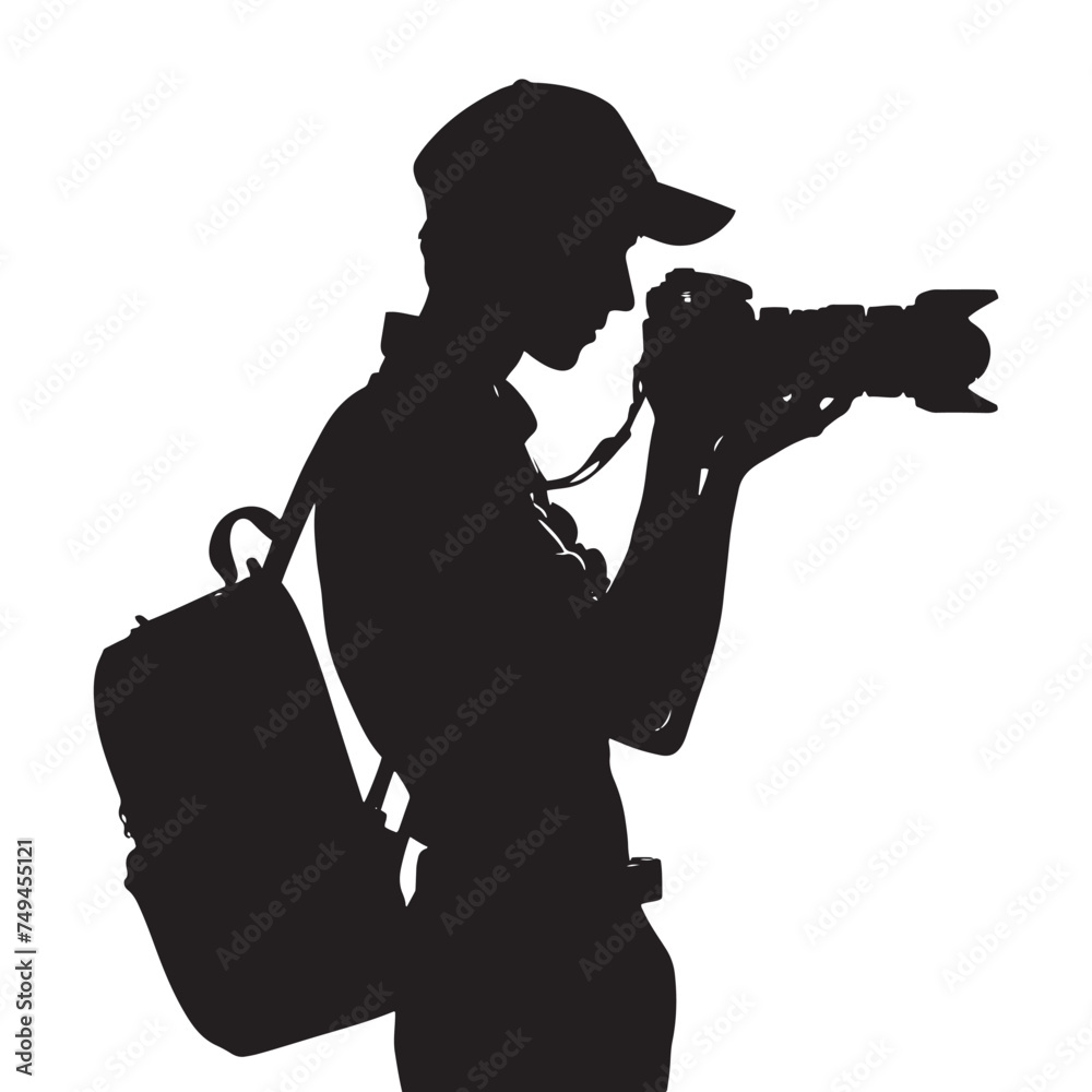 Inquisitive Photographer Silhouette Exploring the World Through the Lens - Photographer Illustration - Photographer Vector
