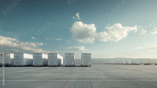 loading white container cargo transportation at airport storage warehouse before shipping to destination by airplane or plane flight transportation with express aviation shipping