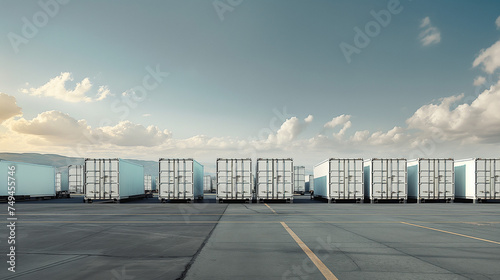 loading white container cargo transportation at airport storage warehouse before shipping to destination by airplane or plane flight transportation with express aviation shipping