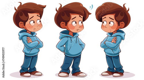 Funny Little Boy in Blue Sweatshirt Thinking Expressin photo