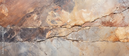 This close-up shot showcases a rock with visible cracks running through its surface. The texture is rough and weathered, highlighting the natural wear and tear of the rock over time.