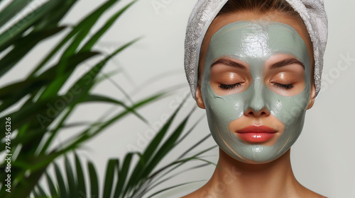 Woman with facial mask on her face, Spa beauty salon, Skin care and treatment, 