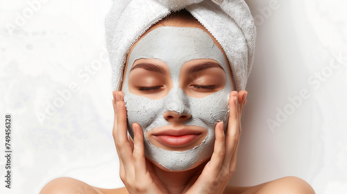 Woman with facial mask on her face, Spa beauty salon, Skin care and treatment, 