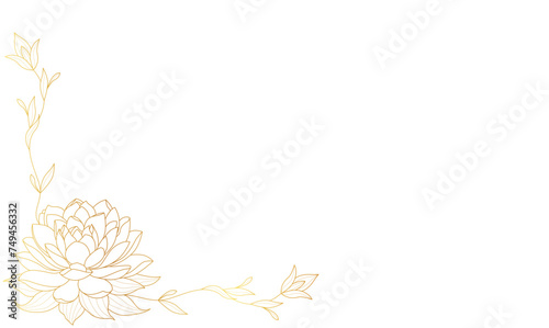 Golden lotus flower line art style vector illustration. vesak day with transparent background