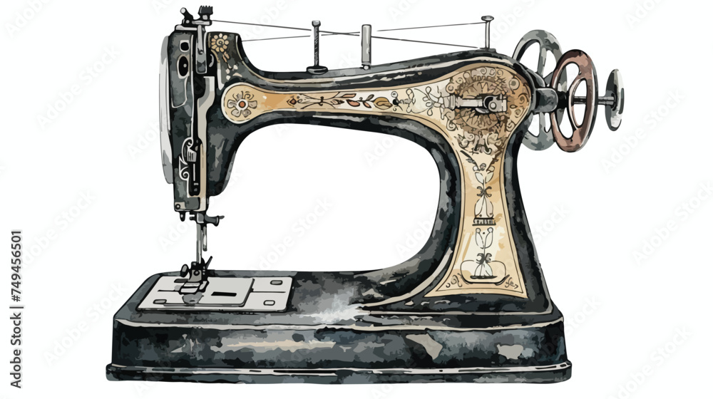 Hand drawn illustration of the vintage sewing machine.