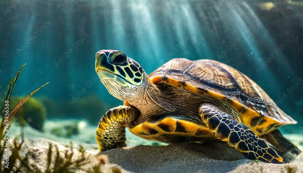 Obraz premium Close up beautiful realistic turtle under the sea