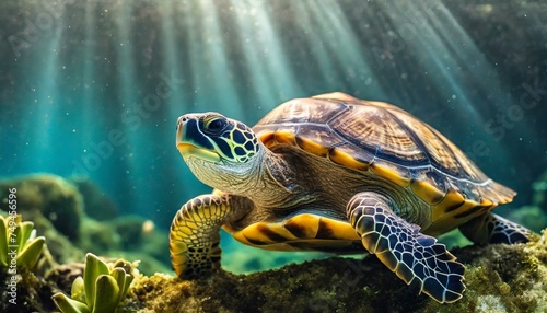 Close up beautiful realistic turtle under the sea © Ricardo