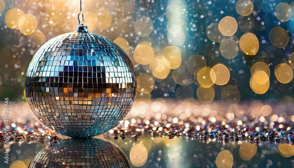 Obraz premium Mirror ball nightclub; blur bokeh of party festival