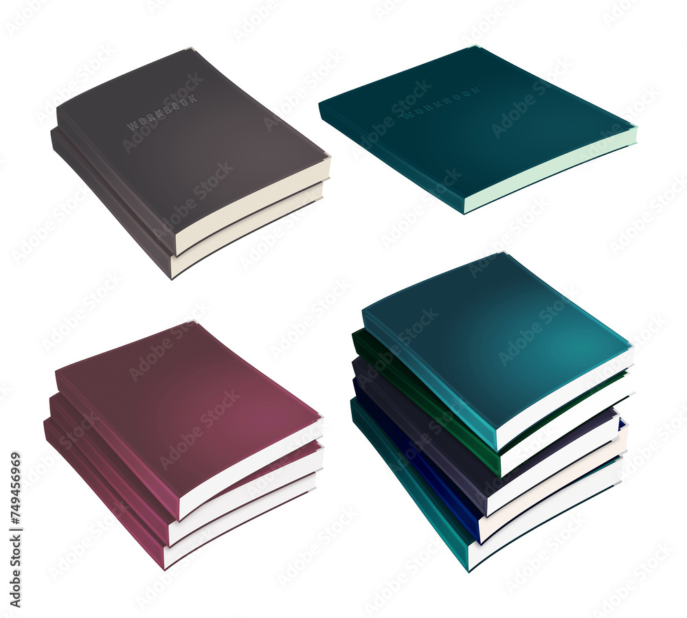3d illustration, stack of books and workbooks for your design. 3d illustration, stack of books and workbooks for your design.