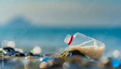 Sea pollution, macro, plastic, copy space