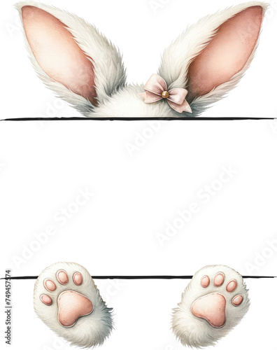 Watercolor Easter Bunny Split Monogram Clipart. Cute Spring Festive Bunny Monogram Illustration. Whimsical Watercolor Design Hand Drawn Easter Bunny Clipart. Pastel Illustration for Holiday Crafts.