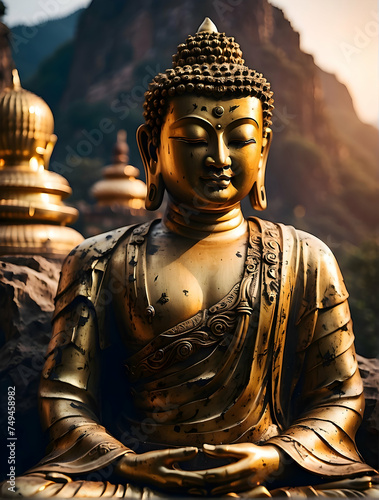 golden buddha statue at sunset