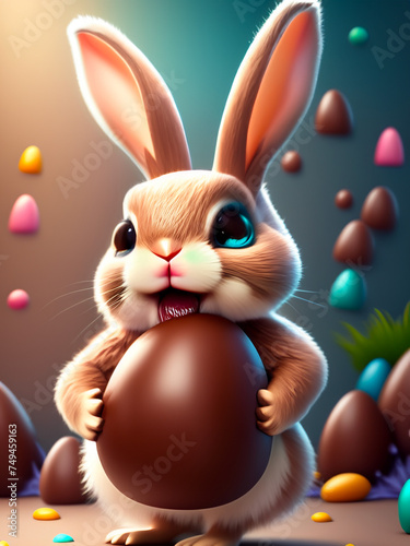 Easter bunnies with chocolate eggs