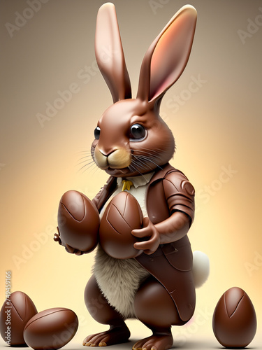 Chocolate easter bunny and eggs