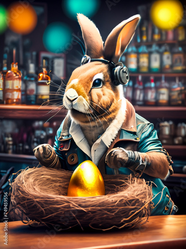 Easter bunnies with chocolate eggs