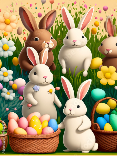Easter bunnies with chocolate eggs