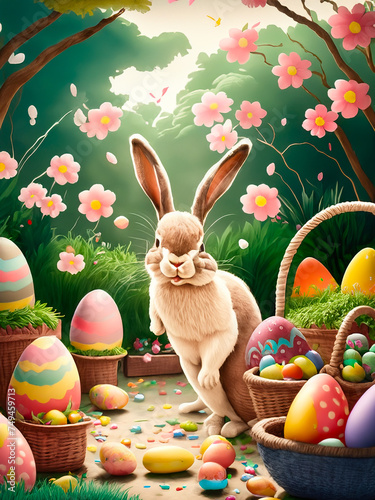 Easter bunnies with chocolate eggs