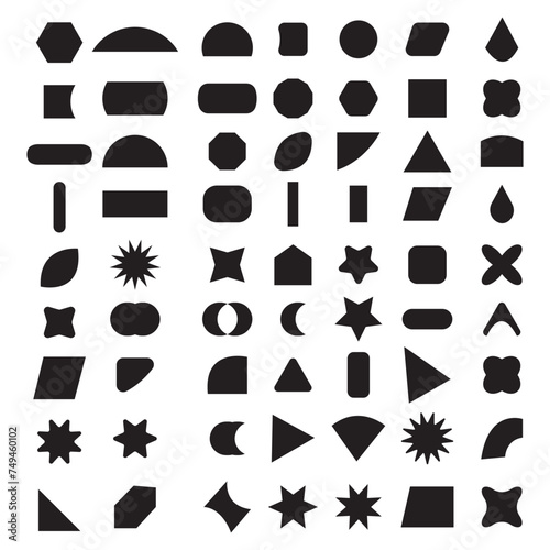 Basic geometric shapes vector set. Vector basic shapes collection.Trendy minimalist basic figure, diamond, circles, hexagon, star, triangle flat style. Geometric silhouette elements vector