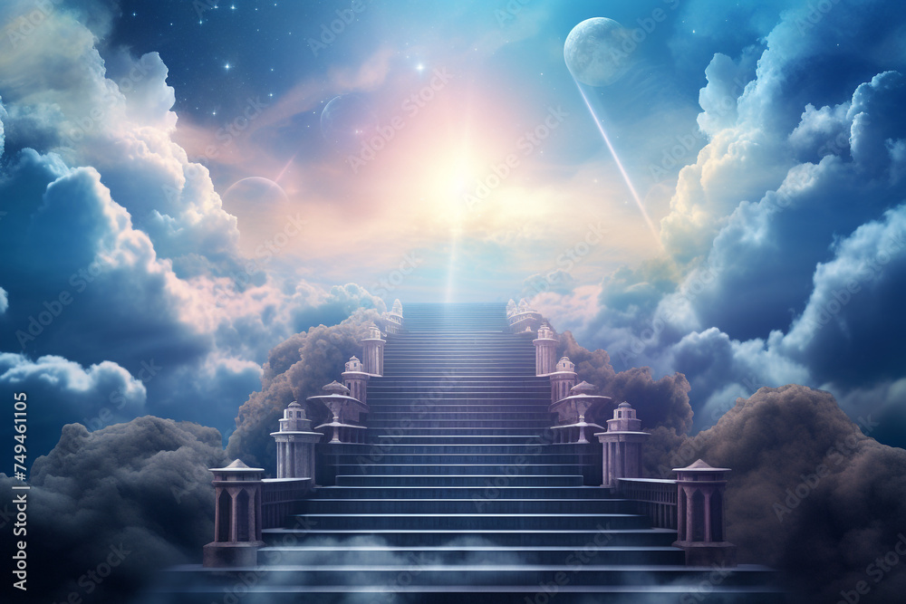 stairway to heaven, heavenly stairway - obrazy, fototapety, plakaty 
