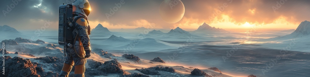 astronaut in space costume on the beautiful background astronaut in space costume on the beautiful background