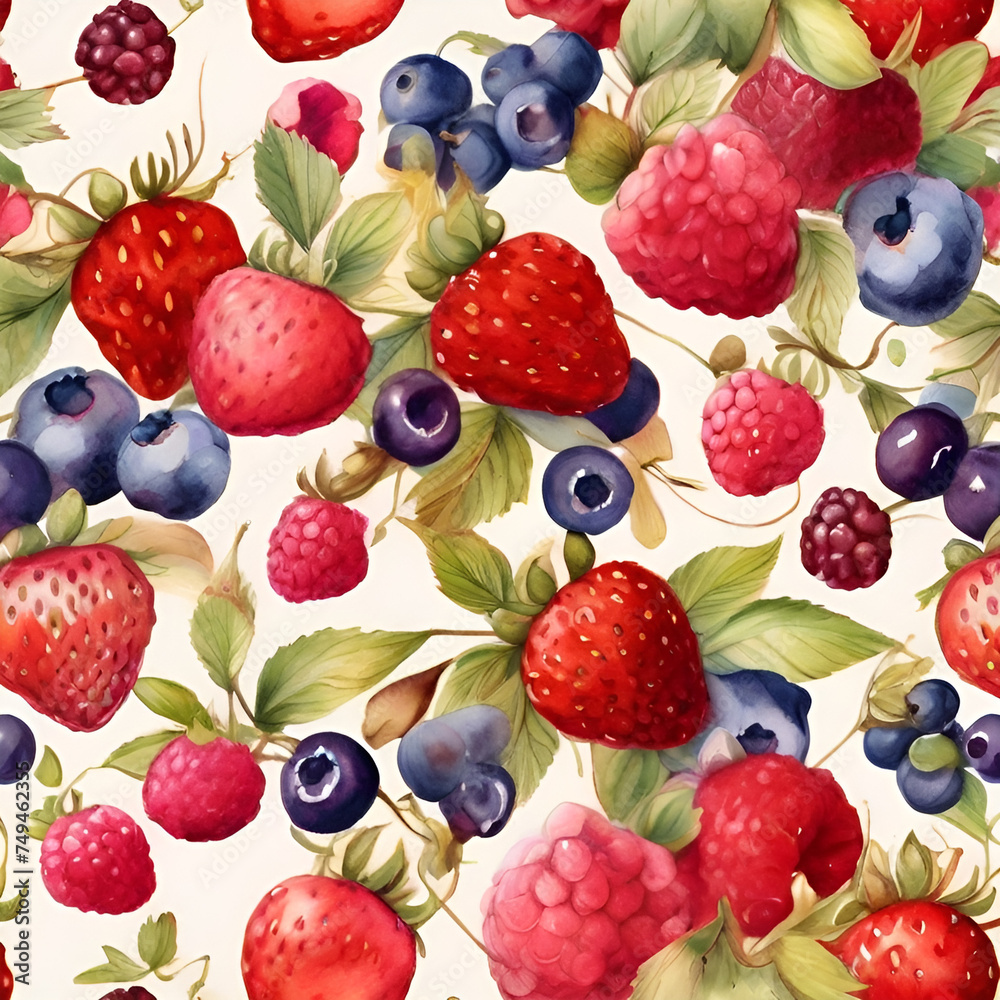 Watercolor summer berry, generative ai Watercolor summer berry, generative ai