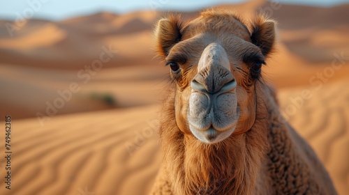 cute camel on the desert background 