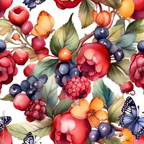 Watercolor summer berry, generative ai © Andreea Eremia 