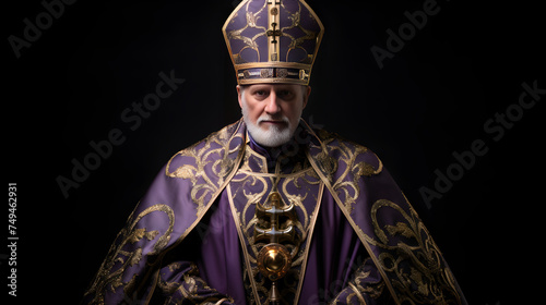 Exemplification of Episcopal Authority: Portrayal of a Bishop in Traditional Vestments in a Majestic Cathedral