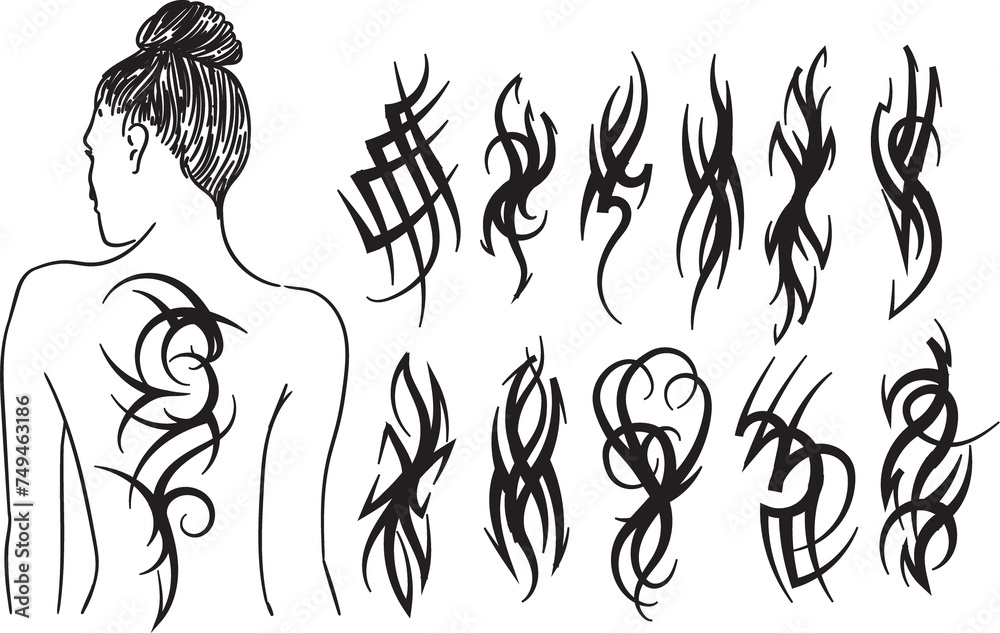 Tattoo art tribal set tattoo collection drawing and sketch black and white