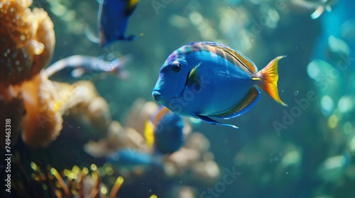 Tropical blue fish Acanthurus Leucosternon surgeo photo