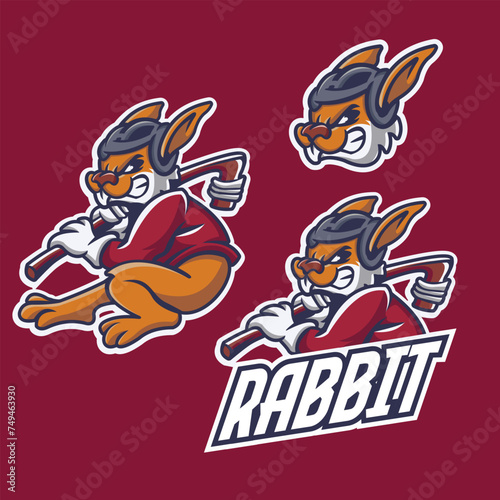 rabbit ice hockey mascot esport logo design