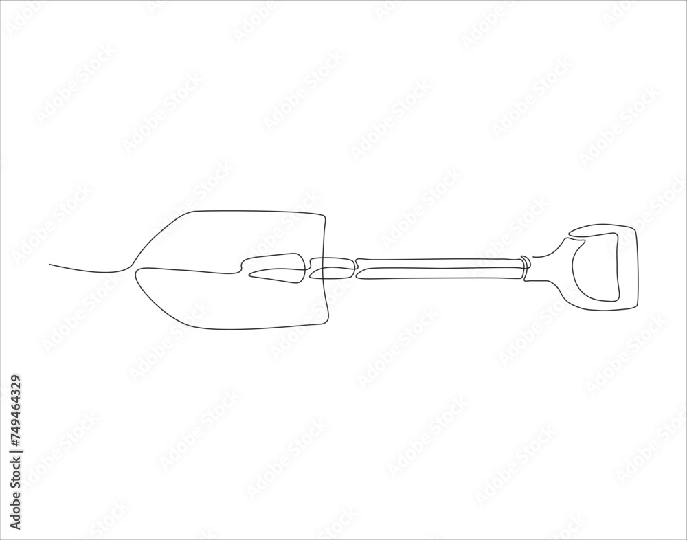 Continuous Line Drawing Of Shovel. One Line Of Shovel. Gardening Tool Continuous Line Art. Editable Outline. Continuous Line Drawing Of Shovel. One Line Of Shovel. Gardening Tool Continuous Line Art. Editable Outline.