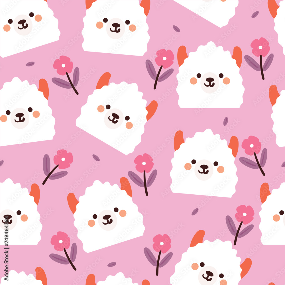 seamless pattern cartoon llama and flower. cute animal wallpaper for textile, gift wrap paper
