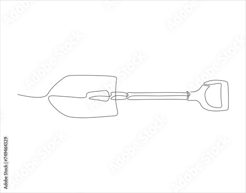 Continuous Line Drawing Of Shovel. One Line Of Shovel. Gardening Tool Continuous Line Art. Editable Outline.