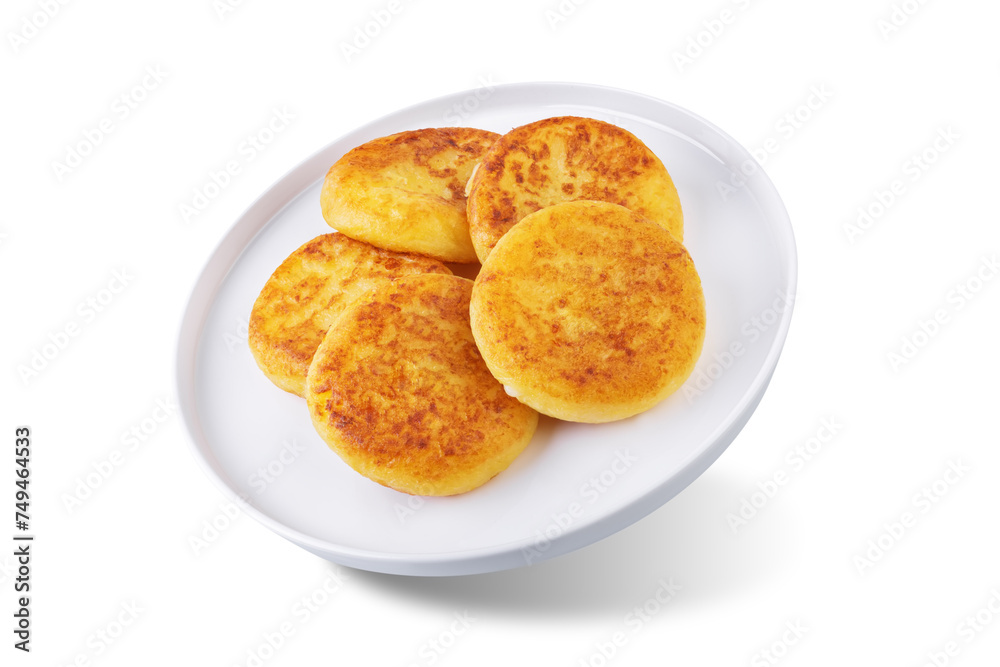 Korean cheese potato pancakes on a white isolated background