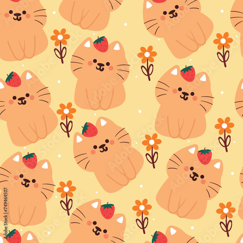 seamless pattern cartoon cat and flower. cute animal wallpaper for textile  gift wrap paper
