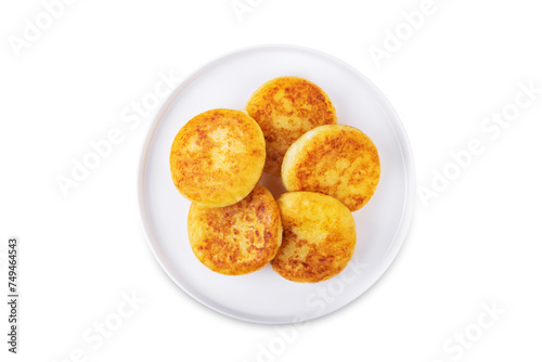 Korean cheese potato pancakes on a white isolated background