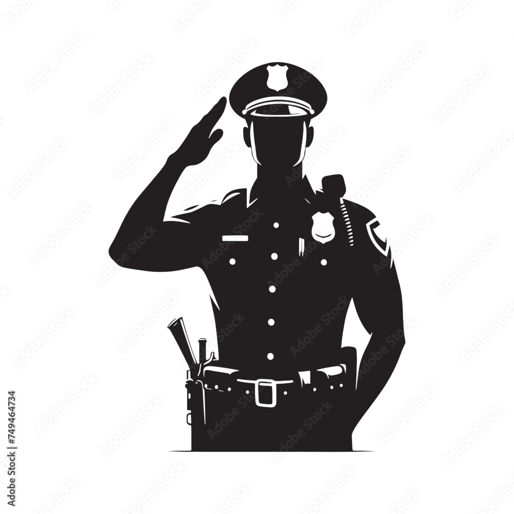 Protecting the Community: A Vigilant Police Silhouette Patrolling the Streets - Police Illustration - Police Vector
