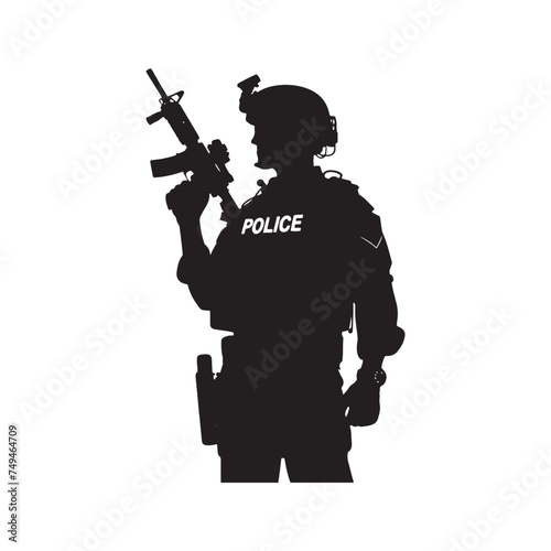 Standing Firm: An Unwavering Police Silhouette Representing Strength - Police Illustration - Police Vector

