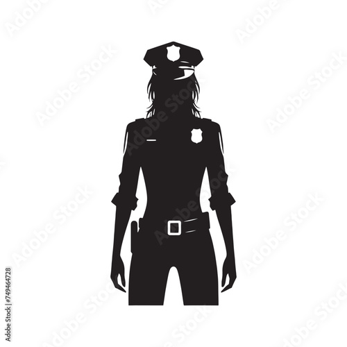 On Watchful Patrol: A Stoic Police Silhouette Offering Peace of Mind - Police Illustration - Police Vector
