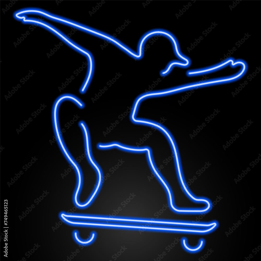 skateboard neon sign, modern glowing banner design, colorful modern design trend on black background. Vector illustration.