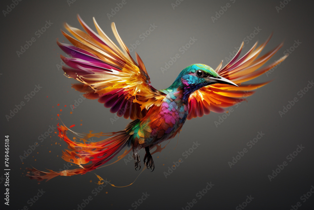 Fototapeta premium a bird splashed with paint, a cute bird