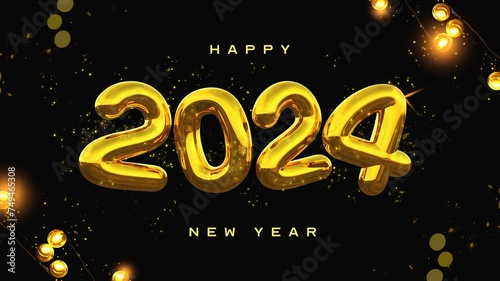 Beautiful Realistic Happy New Year 2024 Banner Template With 3D Elements