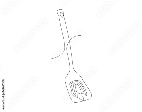 Continuous Line Drawing Of Spatula. One Line Of Spatula. Kitchen Tool Continuous Line Art. Editable Outline.