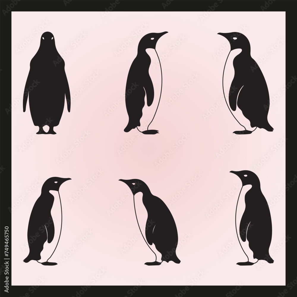 Naklejka premium Penguin silhouette set Clipart on a hex color background