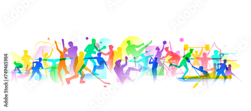 Sports background design with abstract modern template. Sport players in different activities.